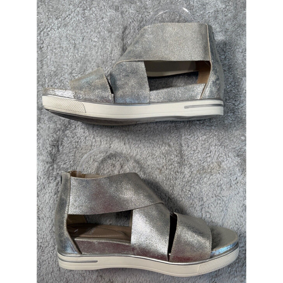 Eileen Fisher Sport Platinum Glitter Gold Suede Hidden Wedge Sandals Size 9 - Picture 4 of 7